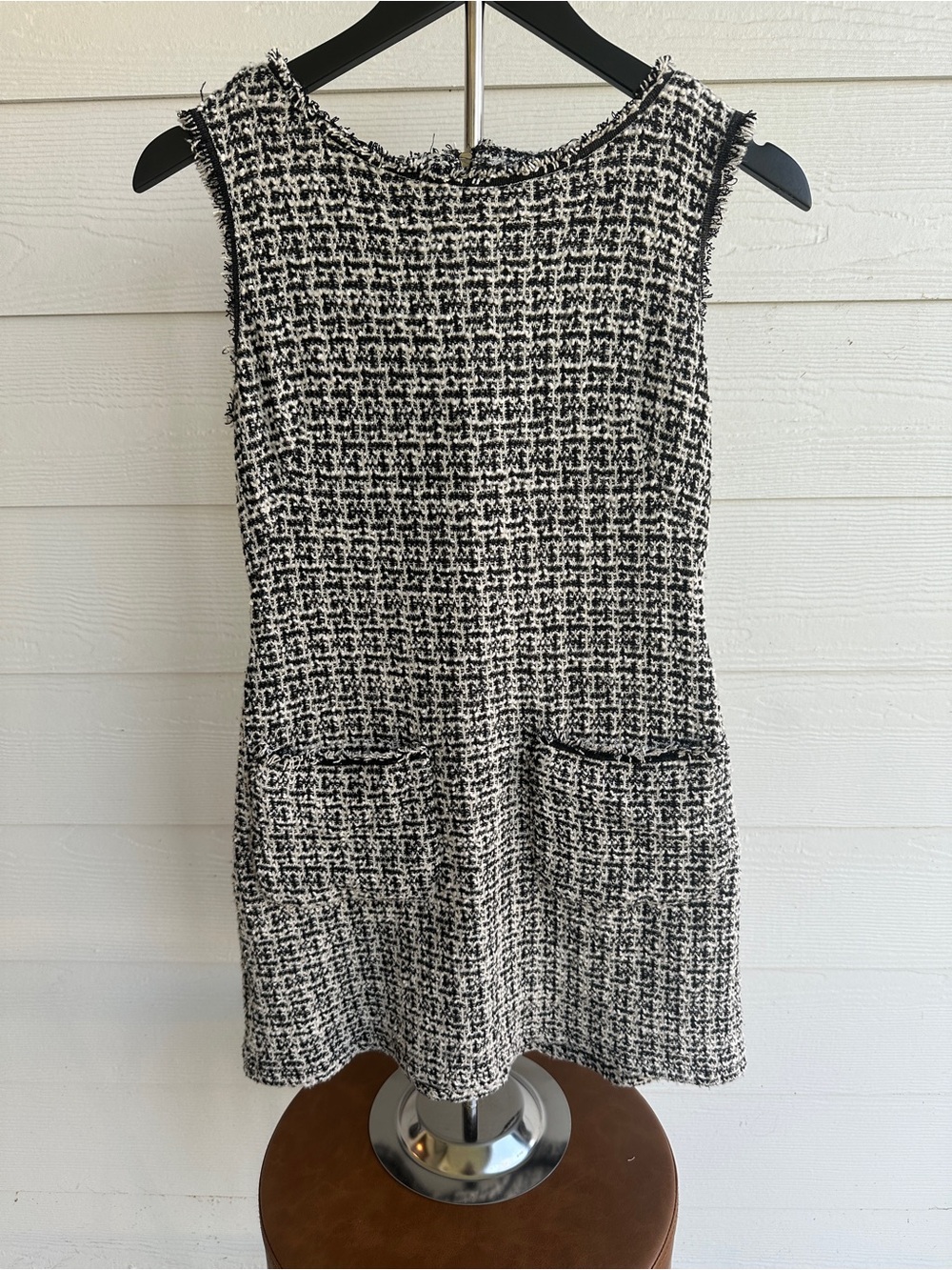Max Studio Black and White Tweed Pocket Shift Dress